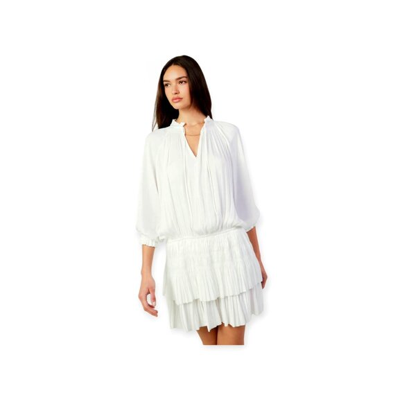 Anthropologie Current Air Aurelie Pleated drop waist white Mini Dress size small - Picture 14 of 14